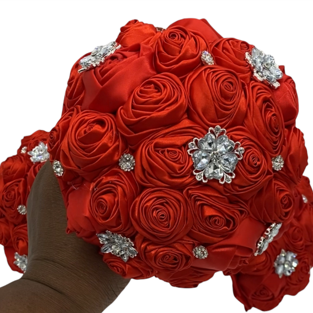 Red Roses Gold Brooches Bridal or Bridesmaid Real Touch Rose Bouquet- –  Songs from the Garden
