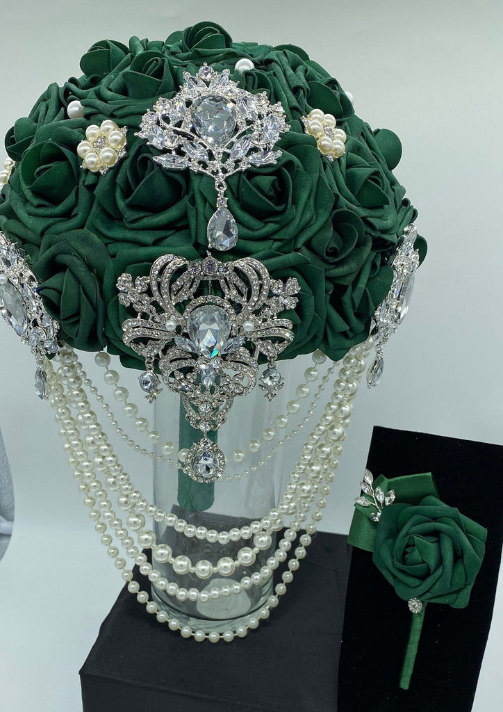 CB-007 ~ Made to Order Emerald Green & Ivory Real Touch Roses Brooch B –  Bouquets by Nicole