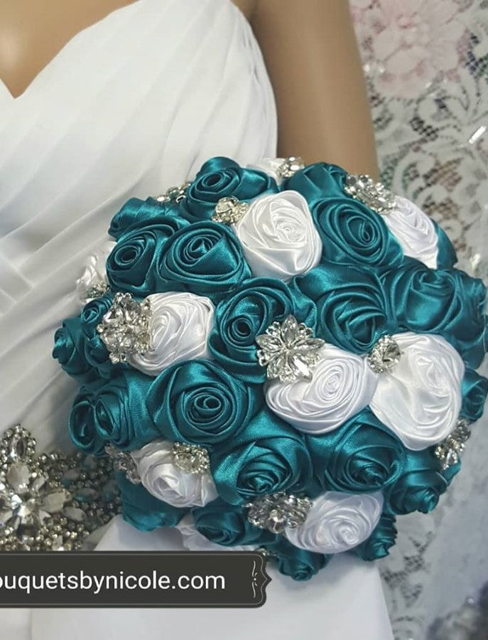 MONICA~ EMR Deluxe Satin Rose Brooch Bouquet or DIY KIT – Bouquets