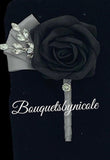 Black Silver Customized Wrist Corsage l Real Touch Roses l Prom l Formal l Mothers l Grandmothers COR-002