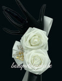 White Real Touch Rose Boutonnières Pin Formal Wear Wedding Prom RT-B010