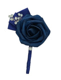 Navy Blue ~ Customized Boutonniere l Lapel Pin l Real Touch Roses l Prom l Men's Formal l BOUT- 006