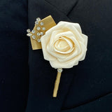 Dark Ivory Gold ~ Customized Boutonniere l Lapel Pin l Real Touch Roses l Prom l Men's Formal l BOUT- 005