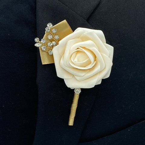 Dark Ivory Gold ~ Customized Boutonniere l Lapel Pin l Real Touch Rose ...