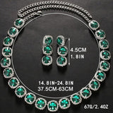 3pcs SILVER Emerald Green Jewelry Set l Rhinestone Earrings l Necklace l Bracelet l Prom l Wedding JS-930