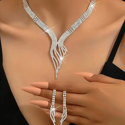 3pcs Jewelry Set l Silver l Gold Rhinestone Earrings l Necklace l Bracelet l Prom l Wedding JS-950