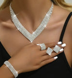 4pcs SILVER~GOLD Jewelry Set l Rhinestone Earrings l Necklace l Bracelet l Prom l Wedding JS-048