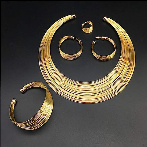 4pcs GOLD Jewelry Set l Rhinestone Earrings l Necklace l Bracelet l Ring l Prom l Wedding  JS-900