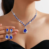 4pcs SILVER Blue Jewelry Set l Rhinestone Earrings l Necklace l Bracelet l Prom l Wedding  JS-935