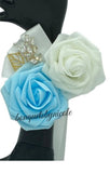 Light Blue White ~ Customized Wrist Corsage l Real Touch Roses l Prom l Formal l Mothers l Grandmothers COR-003