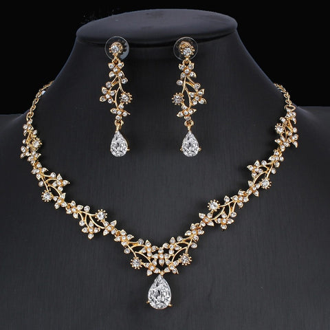 3 Pcs SILVER~GOLD Jewelry Set l Rhinestone Earrings l Necklace l Prom l Wedding  JS-050