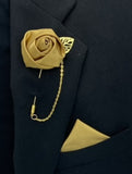 Gold Mens Formal wear Boutonniere, Lapel Leaf Pin, Satin Rose l Groom l Wedding BOUT- 912