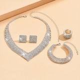 4pcs SILVER~GOLD Jewelry Set l Rhinestone Earrings l Necklace l Bracelet l Prom l Wedding JS-048