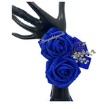 Royal Blue Round Bouquet l  Real Touch Roses Brooch Bouquet~ BOU-500