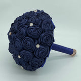 Gold Navy Round Bouquet l Waterfall bouquet l  Real Touch Roses Brooch Bouquet BOU-039