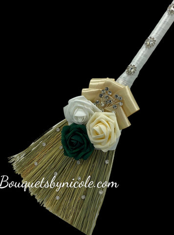 Customized Wedding Jumping broom l Emerald l Champagne l White Traditional Wedding Broom l Heirloom African American Heritage