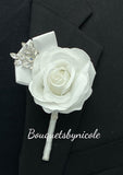 White Customized Wrist Corsage l Real Touch Roses l Prom l Formal l Mothers l Grandmothers COR-001