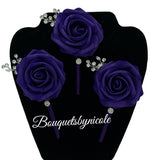 Dark Purple White ~ Customized Wrist Corsage l Real Touch Roses l Prom l Formal l Mothers l Grandmothers COR-005