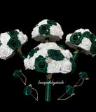 Emerald Green l White Cascade Bouquet l Waterfall bouquet l Real Touch Roses Brooch Bouquet CB-013