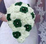 Emerald Green l White Cascade Bouquet l Waterfall bouquet l Real Touch Roses Brooch Bouquet CB-013