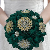 Emerald Green Bouquet l Satin Roses Brooch Bouquet BOU-906