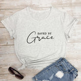 Christian Inspiration Graphic Cotton T-Shirts ~ Saved by Grace