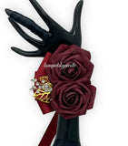 Burgundy Mauve Round Bouquet l Waterfall bouquet l  Real Touch Roses Brooch Bouquet BOU-029