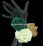 Emerald Green Ivory ~ Customized Wrist Corsage l Real Touch Roses l Prom l Formal l Mothers l Grandmothers COR-009