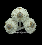 White Cascade Bouquet l Waterfall bouquet l  Real Touch Roses Brooch Bouquet CB-005