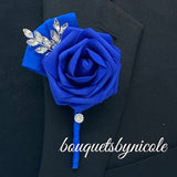 Royal Blue ~ Customized Boutonniere l Lapel Pin l Real Touch Roses l Prom l Men's Formal l BOUT- 010