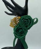 Emerald Green Bouquet l Satin Roses Brooch Bouquet BOU-906