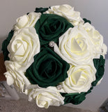 Emerald Green Round Bouquet l  Real Touch Roses Bouquet~ BOU-010