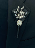 Black Mens Formal wear Boutonniere, Lapel Leaf Pin, Satin Ribbon Lapel Pin l Groom Boutonniere l Wedding BOUT- 020