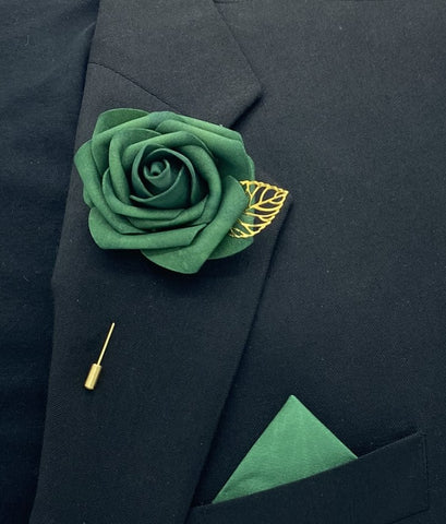 Emerald Green ~ Customized Boutonniere l Lapel Pin l Wrist Corsage l Real Touch Roses l Prom l Formal BOUT-041