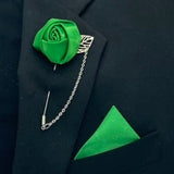 GREEN Mens Formal wear Boutonniere, Lapel Leaf Pin, Satin Rose Lapel Pin l Groom Boutonniere l Wedding BOUT- 035