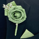 Sage ~ Customized Boutonniere l Lapel Pin l Real Touch Roses l Prom l Men's Formal l BOUT- 015