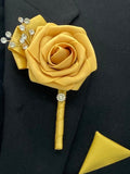 Dark Yellow ~ Customized Boutonniere l Lapel Pin l Real Touch Roses l Prom l Men's Formal l BOUT- 013