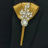 GOLD Mens Formal wear Boutonniere l Lapel Leaf Chain Pin l Satin ribbon Lapel Pin l Groom Boutonniere l Wedding BOUT-021