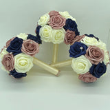 Navy Mauve Ivory Satin Roses Budget Brooch Bouquet or DIY KIT BM-011