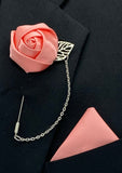 CORAL Mens Formal wear Boutonniere, Lapel Leaf Pin, Satin Rose Lapel Pin l Groom Boutonniere l Wedding BOUT- 038