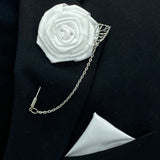 WHITE Mens Formal wear Boutonniere, Lapel Leaf Pin, Satin Rose Lapel Pin l Groom Boutonniere l Wedding BOUT- 029