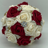 Dark Red Round Bouquet l Real Touch Roses Brooch Bouquet~ BOU-021