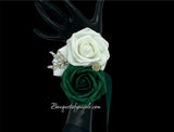 Emerald Green Cascade Bouquet l Waterfall bouquet l Real Touch Roses Brooch Bouquet CB-004