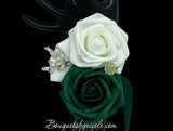 Emerald Green White ~ Customized Wrist Corsage l Real Touch Roses l Prom l Formal l Mothers l Grandmothers COR-012