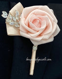 Blush ~ Customized Boutonniere l Lapel Pin l Wrist Corsage l Real Touch Roses l Prom l Formal BOUT-046