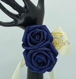 SARI ~ Navy White Real Touch Roses Brooch Bouquet or DIY KIT