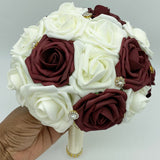 Burgundy Cascade Bouquet l Waterfall bouquet l  Real Touch Roses Bouquet CB-010