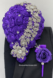 MACY~ Purple Satin Roses Cascade Waterfall Brooch Bouquet l Corsage l Boutonniere