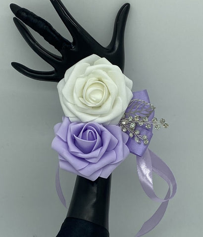 Lavender White ~ Customized Wrist Corsage l Real Touch Roses l Prom l Formal l Mothers l Grandmothers COR-015