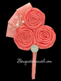 Coral Mens Formal wear Boutonniere, Lapel Leaf Pin, Satin Rose Lapel Pin l Groom Boutonniere l Wedding BOUT-908